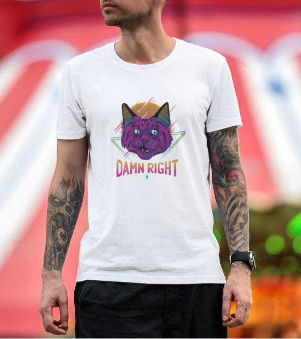 Premium T-Shirt: Damn Right Neon Party Cat Vaporwave T-Shirt Damn Right Neon Party Cat Vaporwave T-Shirt