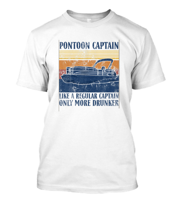 Pontoon Captain Like A Regular Captain Only More Drunker Vintage Sunset Boat T-Shirt