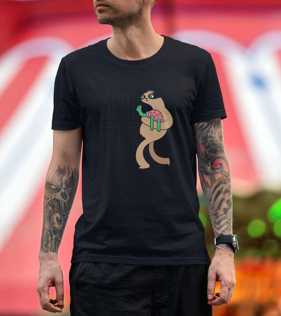 Speed Is Relative Sloth Carrying Turtle T-Shirt
