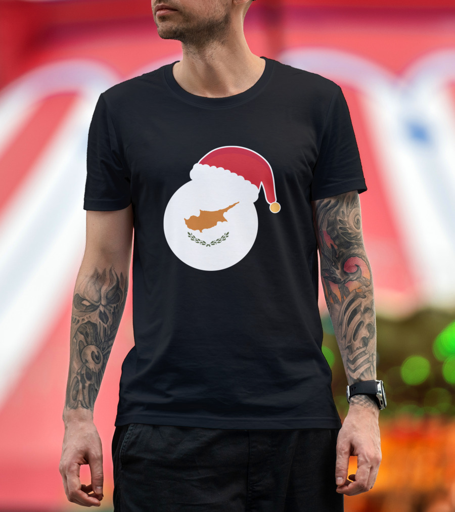 Christmas Cyprus Flag Santa Claus Hat T-Shirt