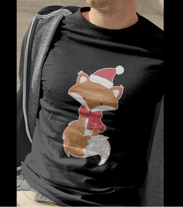 Weihnachtsfuchs Mit Rotem Schal Und Mütze T-Shirt