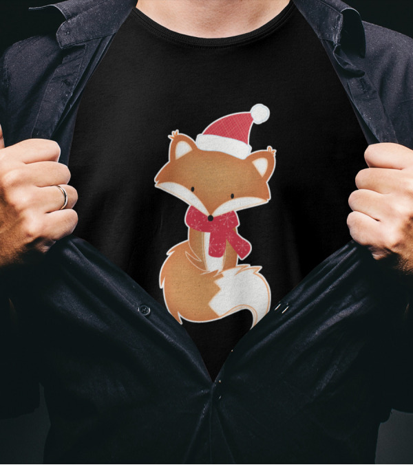 Weihnachtsfuchs Mit Rotem Schal Und Mütze T-Shirt