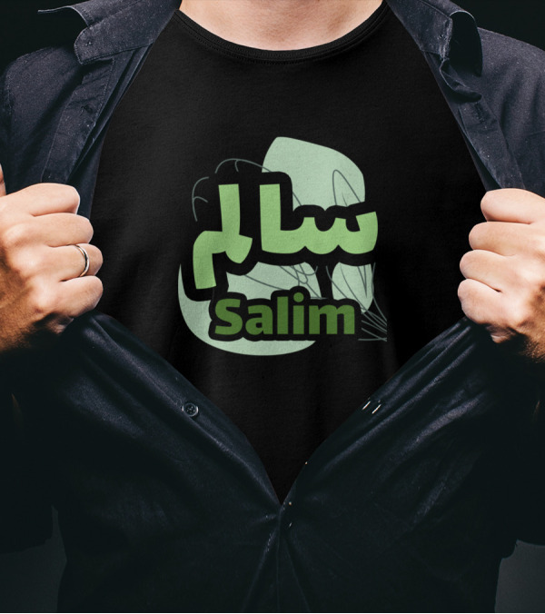 Salim Arabic Calligraphy Name Green Text T-Shirt