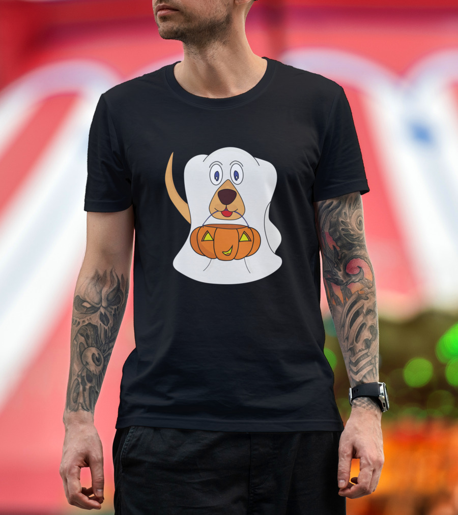 Trick Or Treat Dog Ghost with Pumpkin Basket T-Shirt