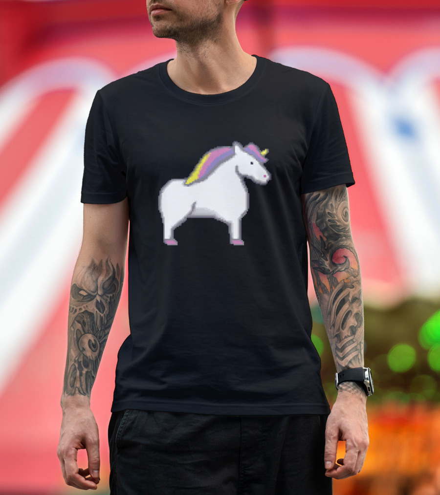 Unicorn Pixel Art Retro Style Pixelated Rainbow Mane T-Shirt