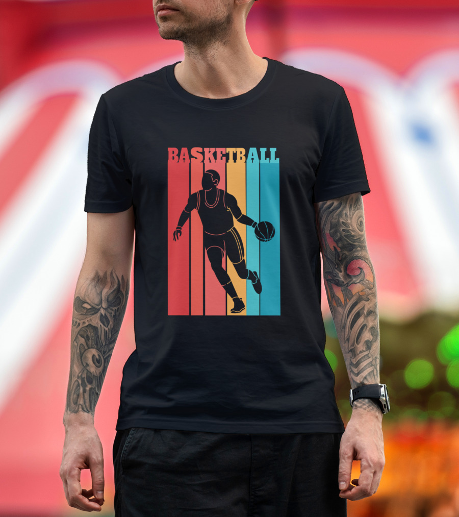 Basketball Retro Silhouette Vintage Stripes T-Shirt