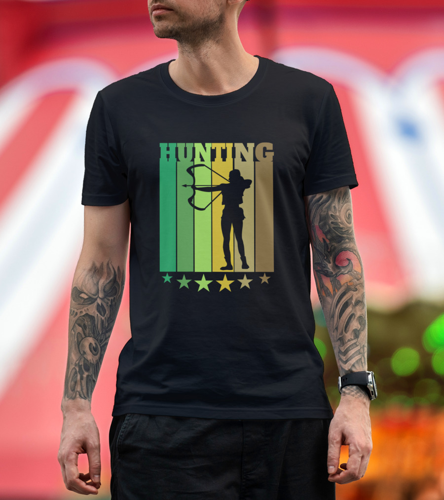 Hunting Bow Silhouette with Camouflage Stars T-Shirt