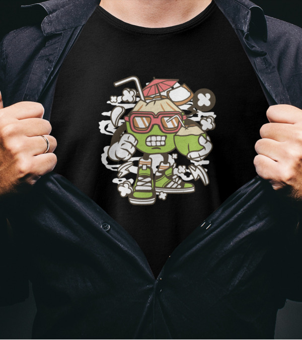 Coconut Character With Sunglasses And Sneakers For Animated Comics Pop Culture T-Shirt