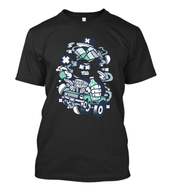 Dollar Hotrod Cartoon With Cash And Cap Character T-Shirt