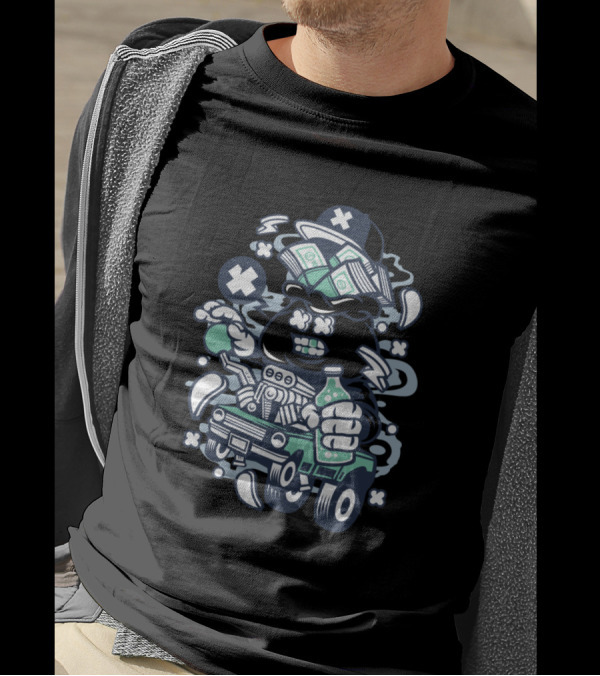 Dollar Hotrod Cartoon With Cash And Cap Character T-Shirt