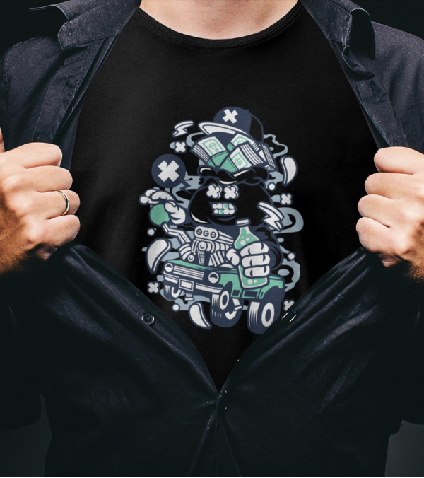 Dollar Hotrod Cartoon With Cash And Cap Character T-Shirt