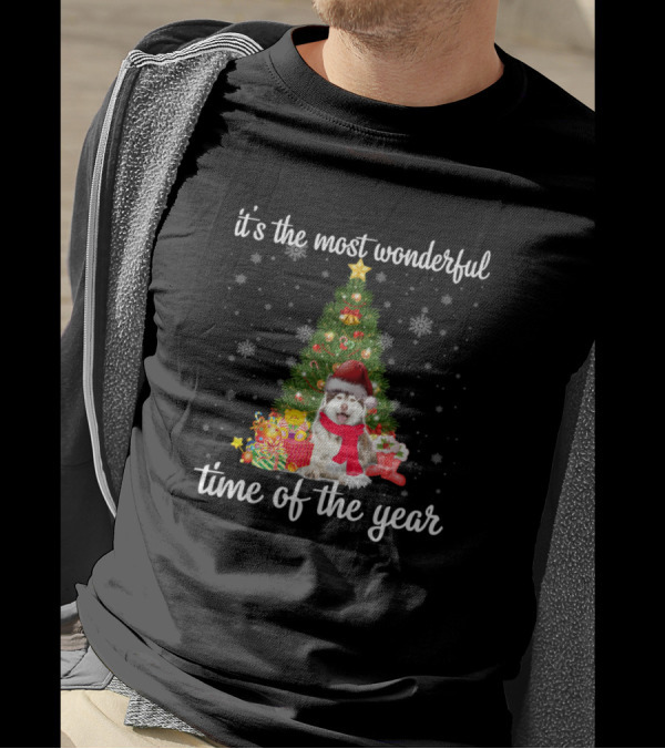 It's The Most Wonderful Time Of The Year With Husky Christmas Tree Snowflakes T-Shirt