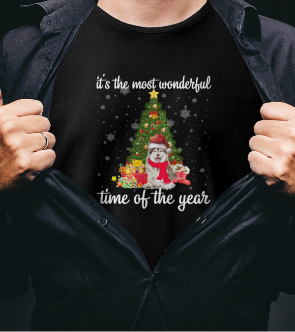 It's The Most Wonderful Time Of The Year With Husky Christmas Tree Snowflakes T-Shirt