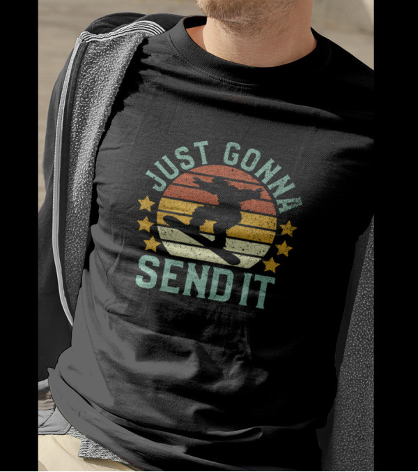 Just Gonna Send It Snowboarding Vintage Sunset Stars T-Shirt