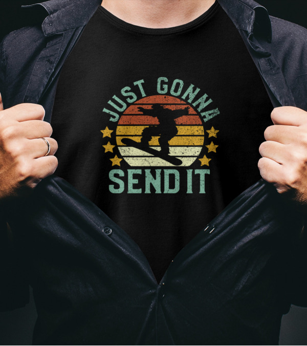 Just Gonna Send It Snowboarding Vintage Sunset Stars T-Shirt