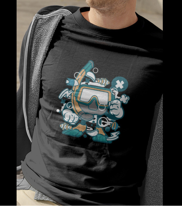 Google Diving For Animated Characters Comics Snorkeling Adventure Bubbles T-Shirt