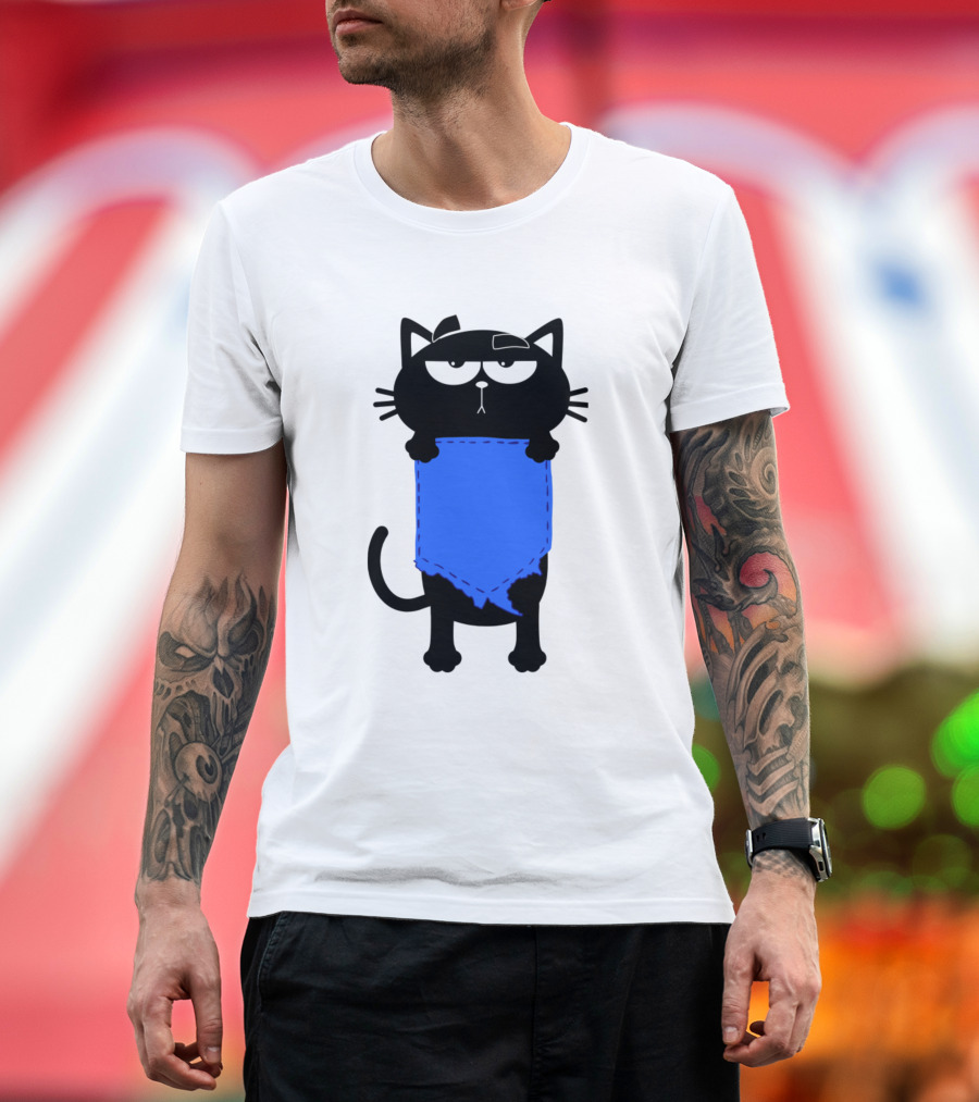 Pocket Cat Mischief with Blue Denim Tailored Charm T-Shirt