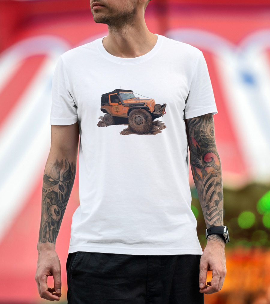 Off-Road Adventure Java Overland Orange Jeep Muddy Terrain T-Shirt