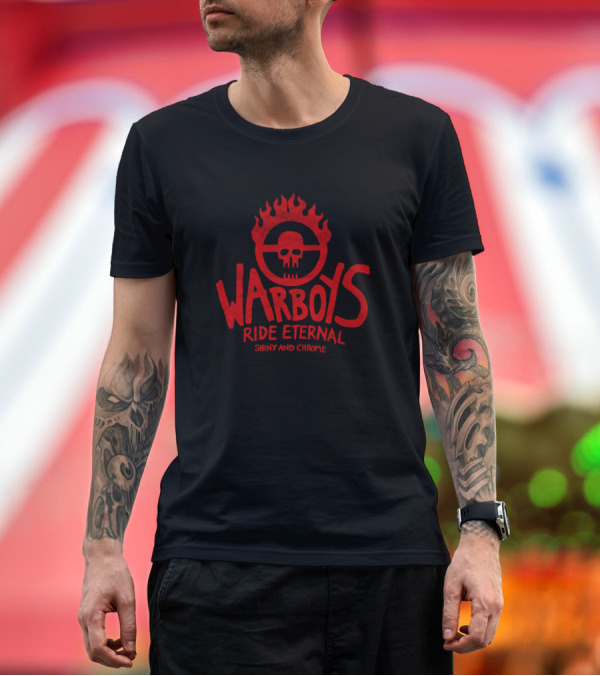 Premium T-Shirt: Warboys Ride Eternal Shiny and Chrome Flame Skull T-Shirt Warboys Ride Eternal Shiny and Chrome Flame Skull T-Shirt