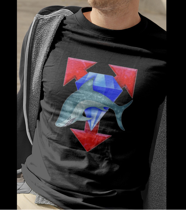 Battletech Clan Diamond Shark Emblem With Red Arrows And Blue Gem T-Shirt