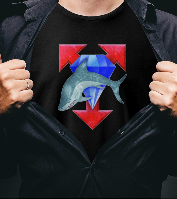 Battletech Clan Diamond Shark Emblem With Red Arrows And Blue Gem T-Shirt