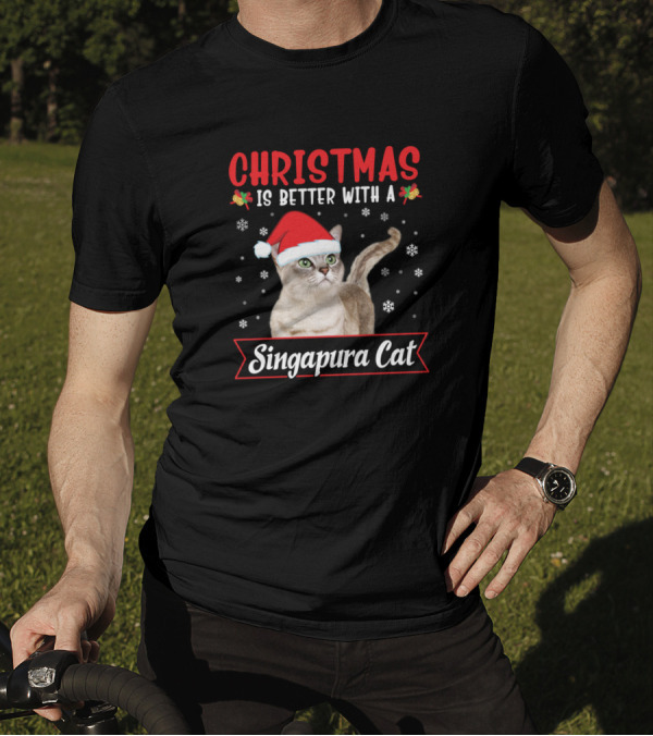 Christmas Is Better With A Singapura Cat Santa Hat T-Shirt