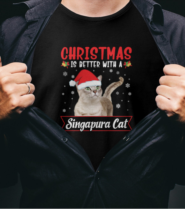 Christmas Is Better With A Singapura Cat Santa Hat T-Shirt