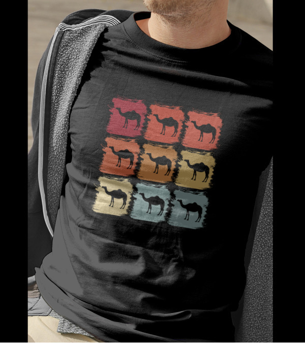Retro Pop Art Dromedary Camel Color Blocks T-Shirt