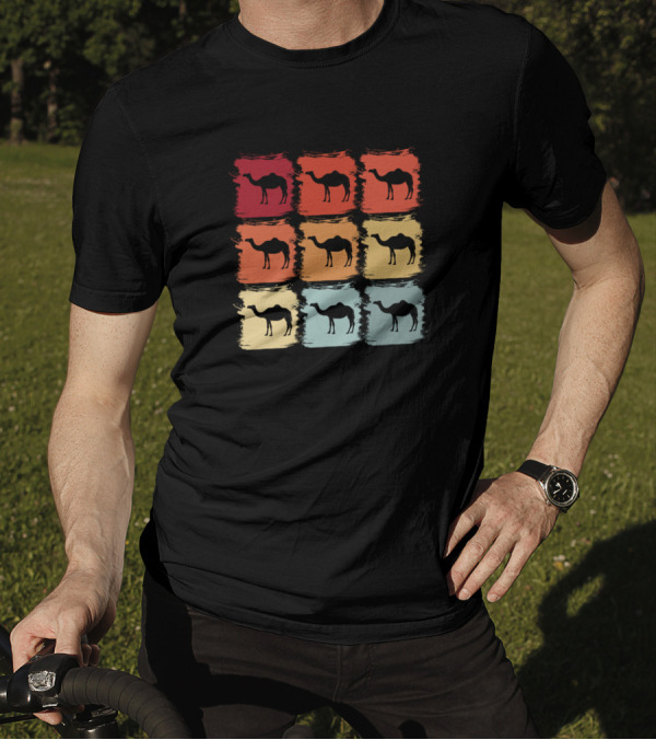 Retro Pop Art Dromedary Camel Color Blocks T-Shirt
