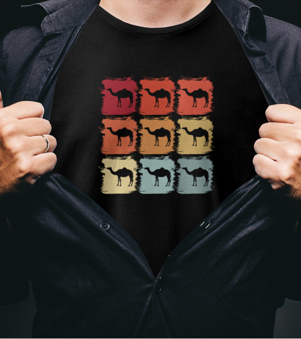 Retro Pop Art Dromedary Camel Color Blocks T-Shirt