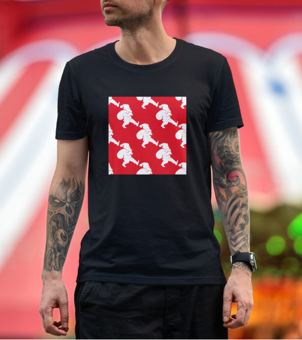 Premium T-Shirt: Santa Silhouette Red and White Pattern with Bag T-Shirt Santa Silhouette Red and White Pattern with Bag T-Shirt