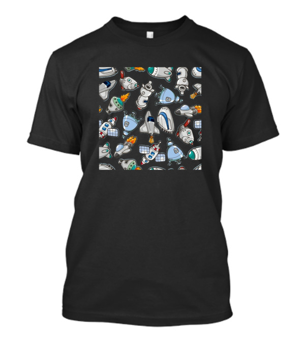 Spaceship Cartoon Pattern Retro Sci-Fi Rocket Ships T-Shirt