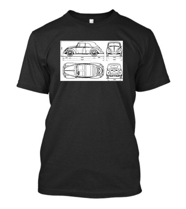VW Bug Vert Blueprint Classic Car Diagram Iconic T-Shirt