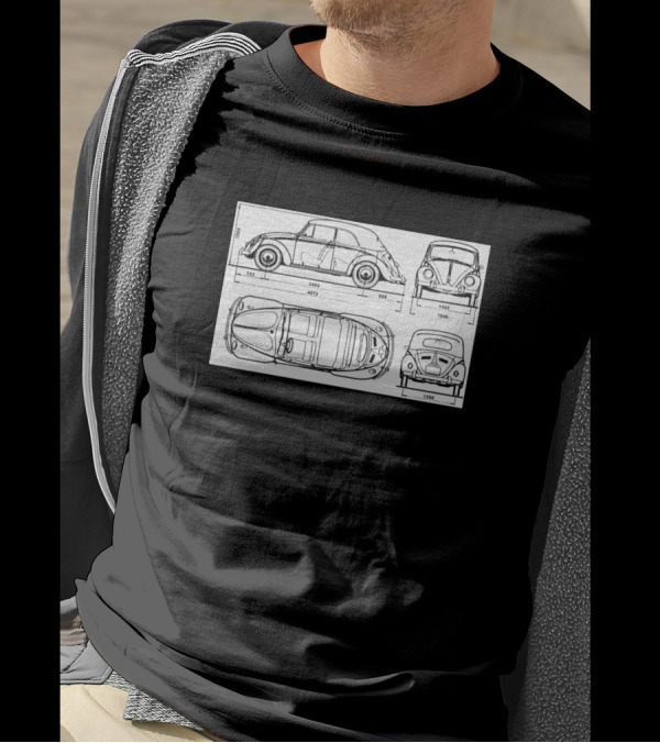 VW Bug Vert Blueprint Classic Car Diagram Iconic T-Shirt