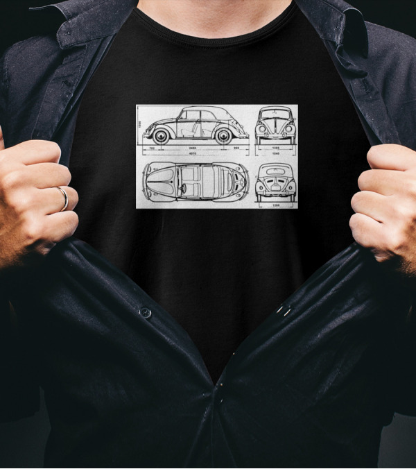 VW Bug Vert Blueprint Classic Car Diagram Iconic T-Shirt