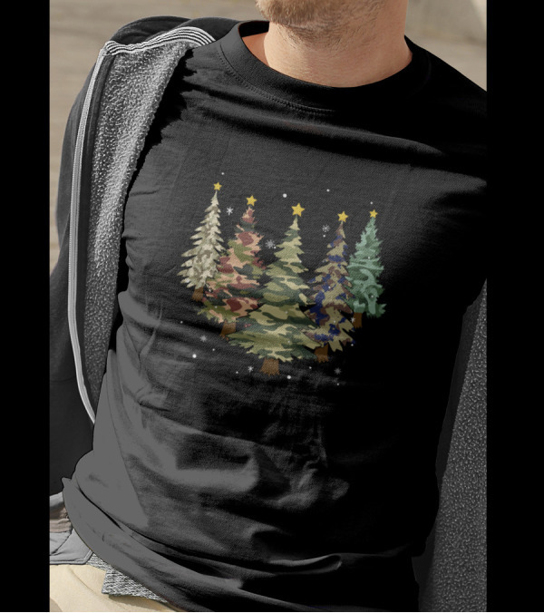 Camo Christmas Trees Camouflage Print Holiday T-Shirt