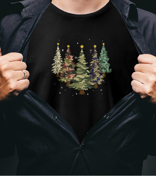 Camo Christmas Trees Camouflage Print Holiday T-Shirt