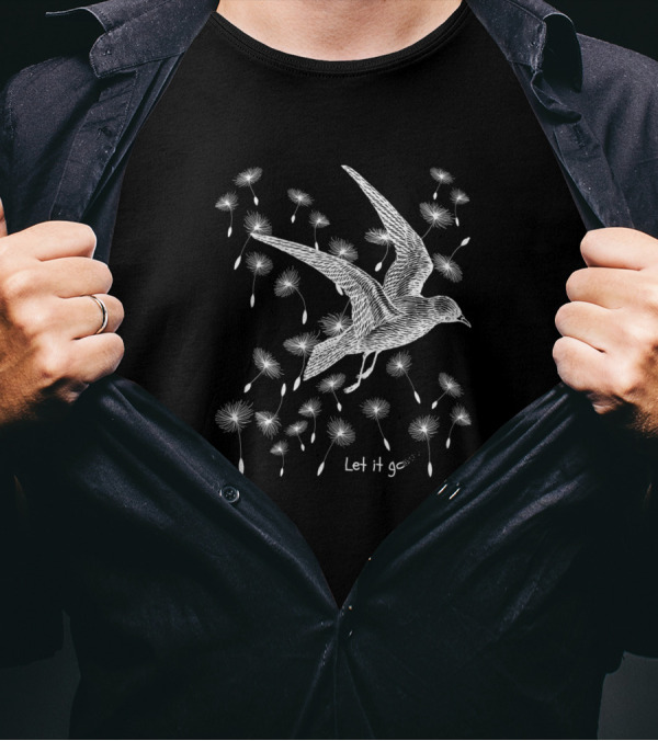 Flying Bird Among Dandelions Let It Go T-Shirt