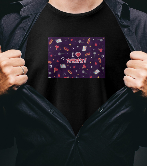 I Love Karaoke Cute Heart Music Notes And Microphones T-Shirt