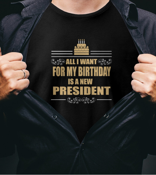 All I Want For My Birthday Is A New President Cake T-Shirt