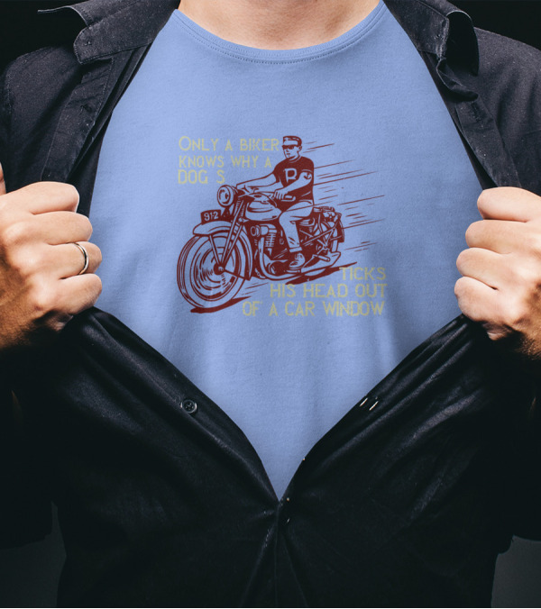 Only A Biker Knows Why A Dog Sticks His Head Out Of A Car Window T-Shirt