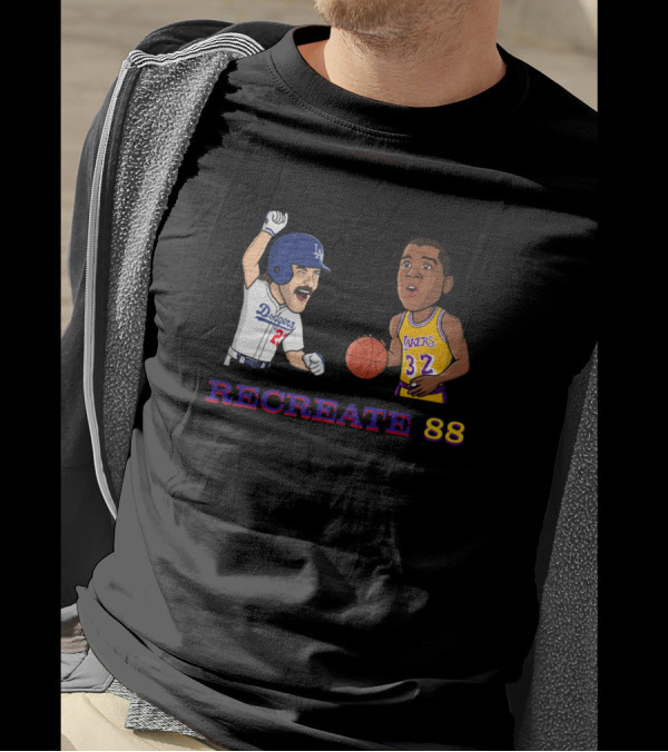 RECREATE 88 Dodgers Lakers 32 Basketball Baseball T-Shirt