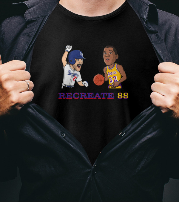 RECREATE 88 Dodgers Lakers 32 Basketball Baseball T-Shirt