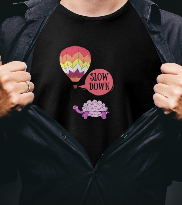 Slow Down Turtle With Hot Air Balloon And Birds T-Shirt