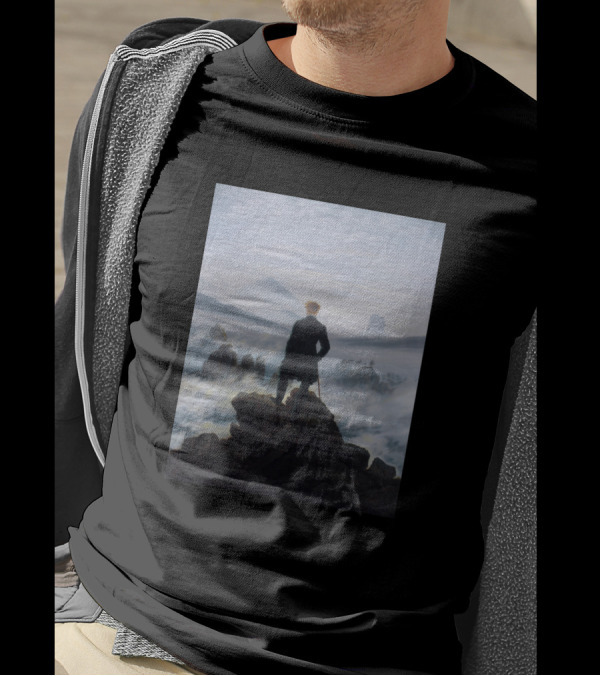 Wanderer Overlooking Misty Landscape In Friedrich's Iconic Scene T-Shirt