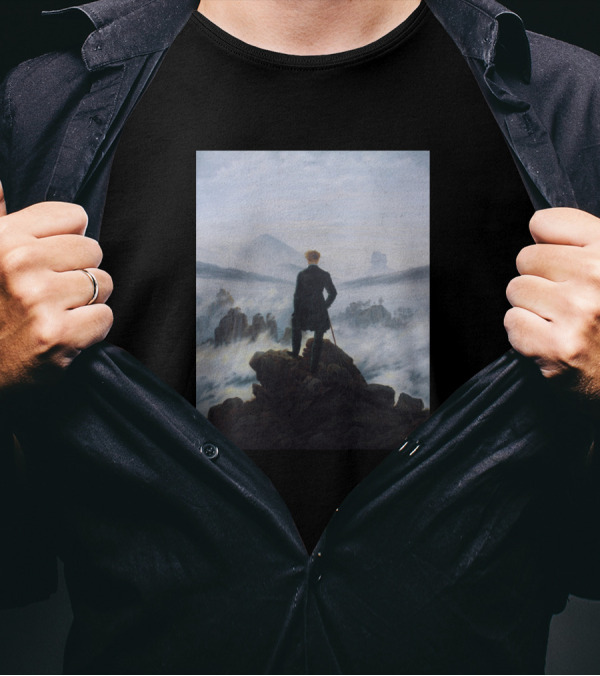 Wanderer Overlooking Misty Landscape In Friedrich's Iconic Scene T-Shirt