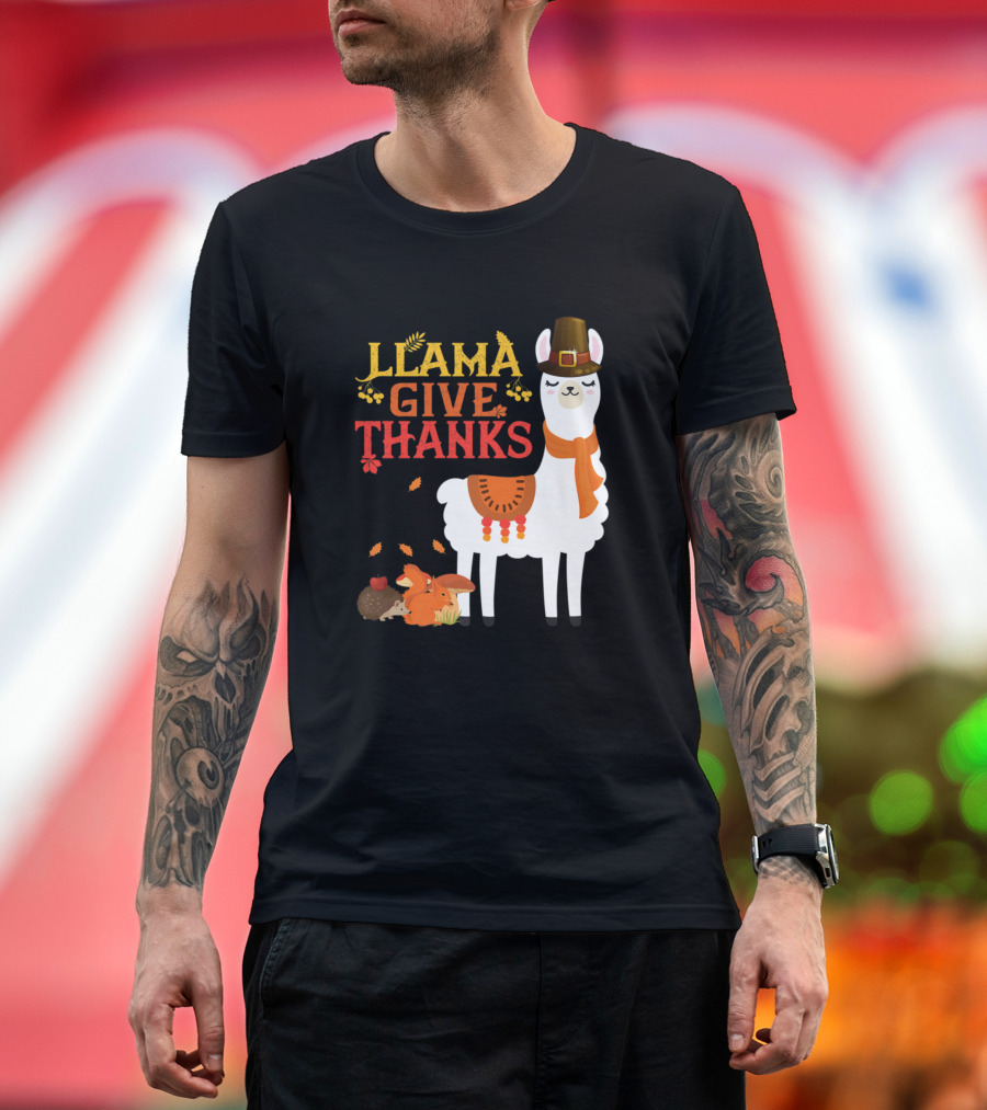 Llama Give Thanks Funny Llama Pilgrim Autumn Animals T-Shirt