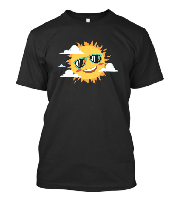 Smiling Sun Wearing Sunglasses Surrounded By Clouds T-Shirt