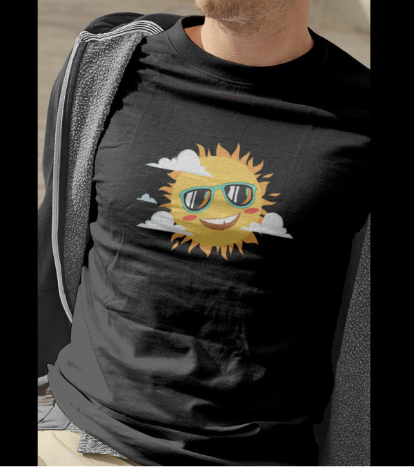 Smiling Sun Wearing Sunglasses Surrounded By Clouds T-Shirt