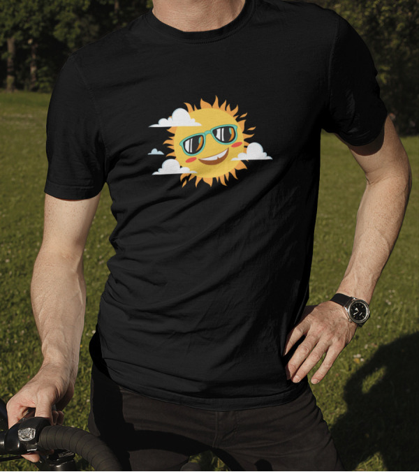 Smiling Sun Wearing Sunglasses Surrounded By Clouds T-Shirt